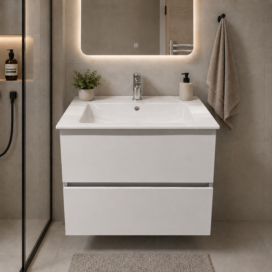 Set Mobilier DUSHANBE pentru Baie, Dulap Lavoar, 2 Sertare, Alb