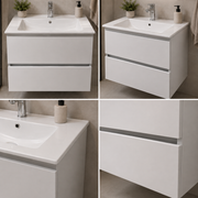 Set Mobilier DUSHANBE pentru Baie, Dulap Lavoar, 2 Sertare, Alb