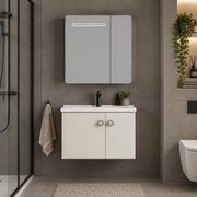 RISHTON Set Mobili da Bagno, Mobile Lavabo+Armadietto a Specchio 60 cm, 2 Pezzi, Grigio e Bianco