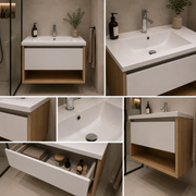 Set di mobili da bagno VALO, mobiletto per lavabo, 1 cassetto, bianco e marrone