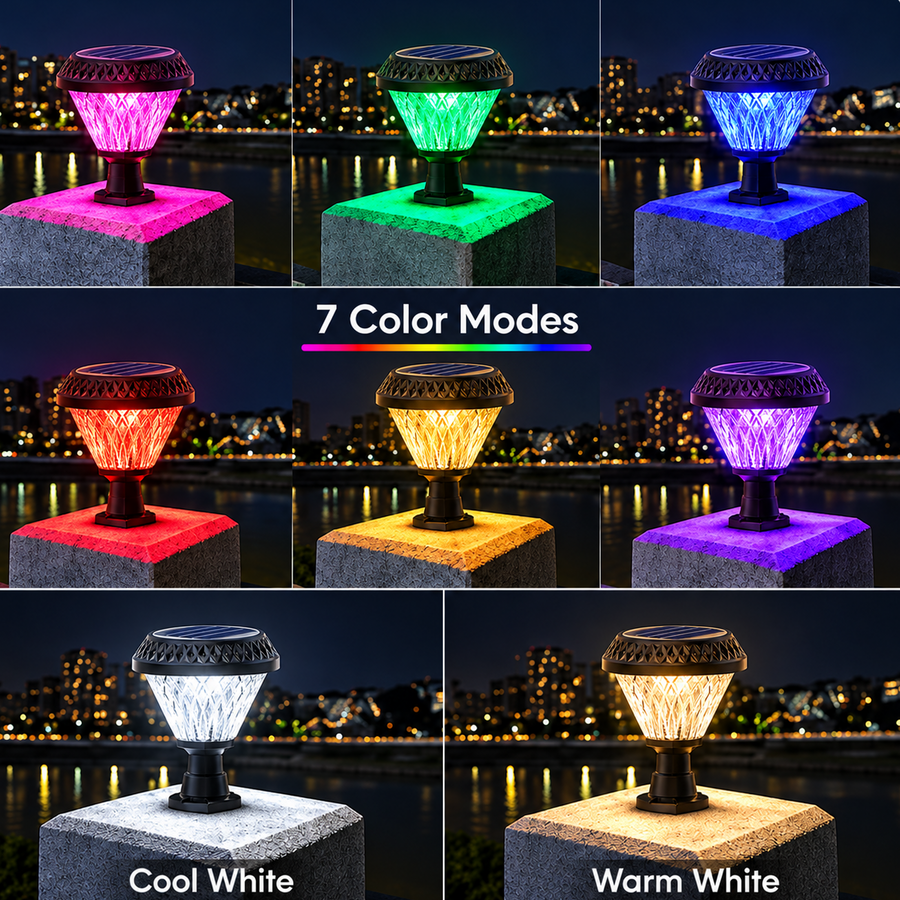 Lampada Solare LED per Palo Esterno SOLEO, 8W, Luce Calda/Fredda/Neutra + RGB, Forma Rotonda, Alluminio, Nero, Dimmerabile