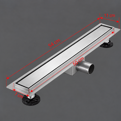 Sifone tipo grondaia da pavimento 7 x 50 cm, acciaio inossidabile 304, argento