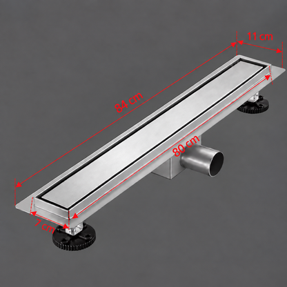 Sifone tipo grondaia da pavimento 7 x 80 cm, acciaio inossidabile 304, argento