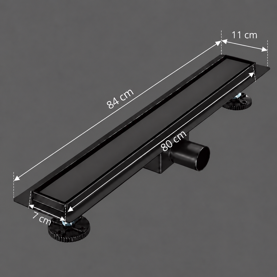 Sifon Tip Rigola Pardoseala 7 x 80 cm, Inox 304, Negru
