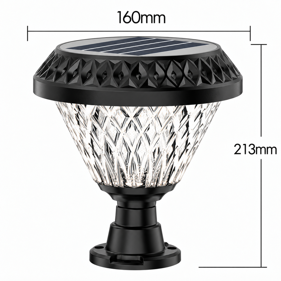 Lampada Solare LED per Palo Esterno SOLEO, 8W, Luce Calda/Fredda/Neutra + RGB, Forma Rotonda, Alluminio, Nero, Dimmerabile