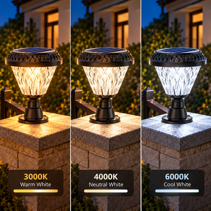 Lampada Solare LED per Palo Esterno SOLEO, 8W, Luce Calda/Fredda/Neutra + RGB, Forma Rotonda, Alluminio, Nero, Dimmerabile