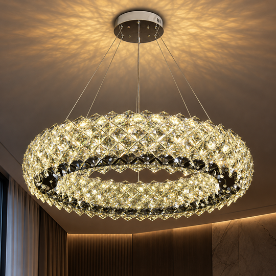 KALTO Regalis Lampadario di cristallo, diametro 75 cm, 112 W, luce fredda/calda/neutra, altezza regolabile, metallo e cristallo, cromo lucido