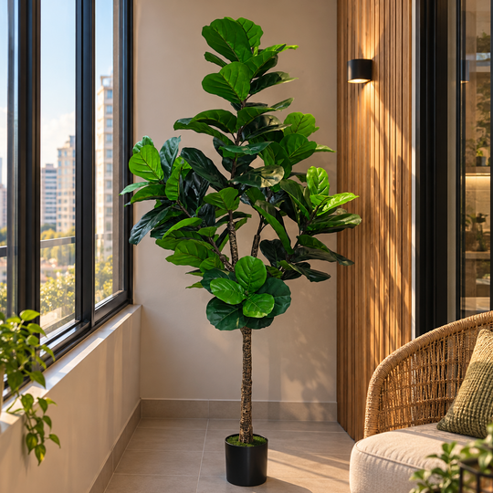 Pianta artificiale ad albero tipo Ficus, 180 cm, verde, con vaso