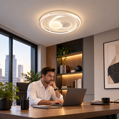 Lampadario LED con telecomando ASTERA, Forma Rotonda, 86W, Luce Fredda/Calda/Neutra, Dimmerabile, Bianco