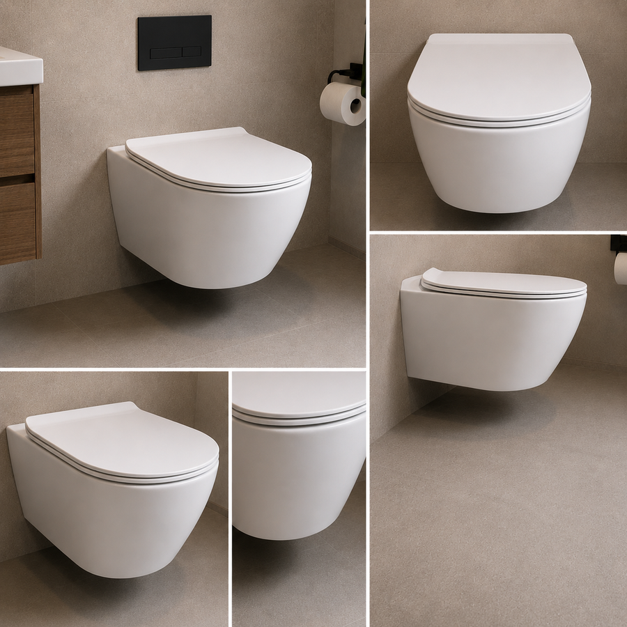 WC sospeso senza telaio NUNAVUT, scarico orizzontale (sifone a P) 18 cm, 49x36x31 cm, bianco