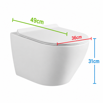 WC sospeso senza telaio NUNAVUT, scarico orizzontale (sifone a P) 18 cm, 49x36x31 cm, bianco