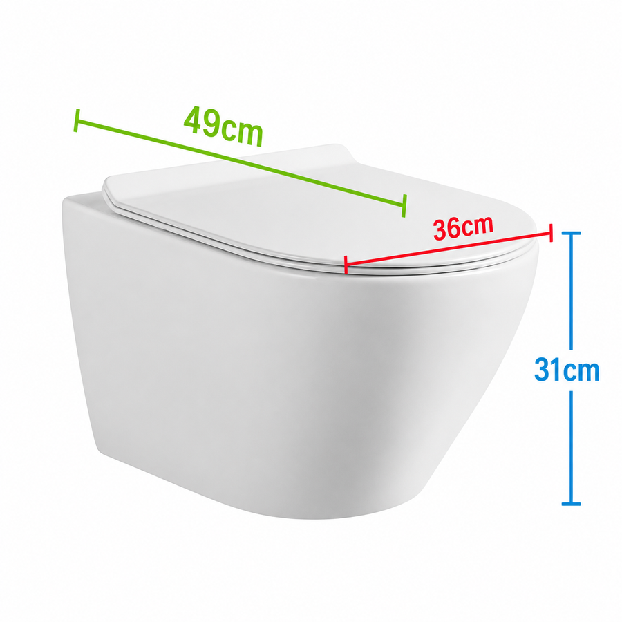 WC sospeso senza telaio NUNAVUT, scarico orizzontale (sifone a P) 18 cm, 49x36x31 cm, bianco