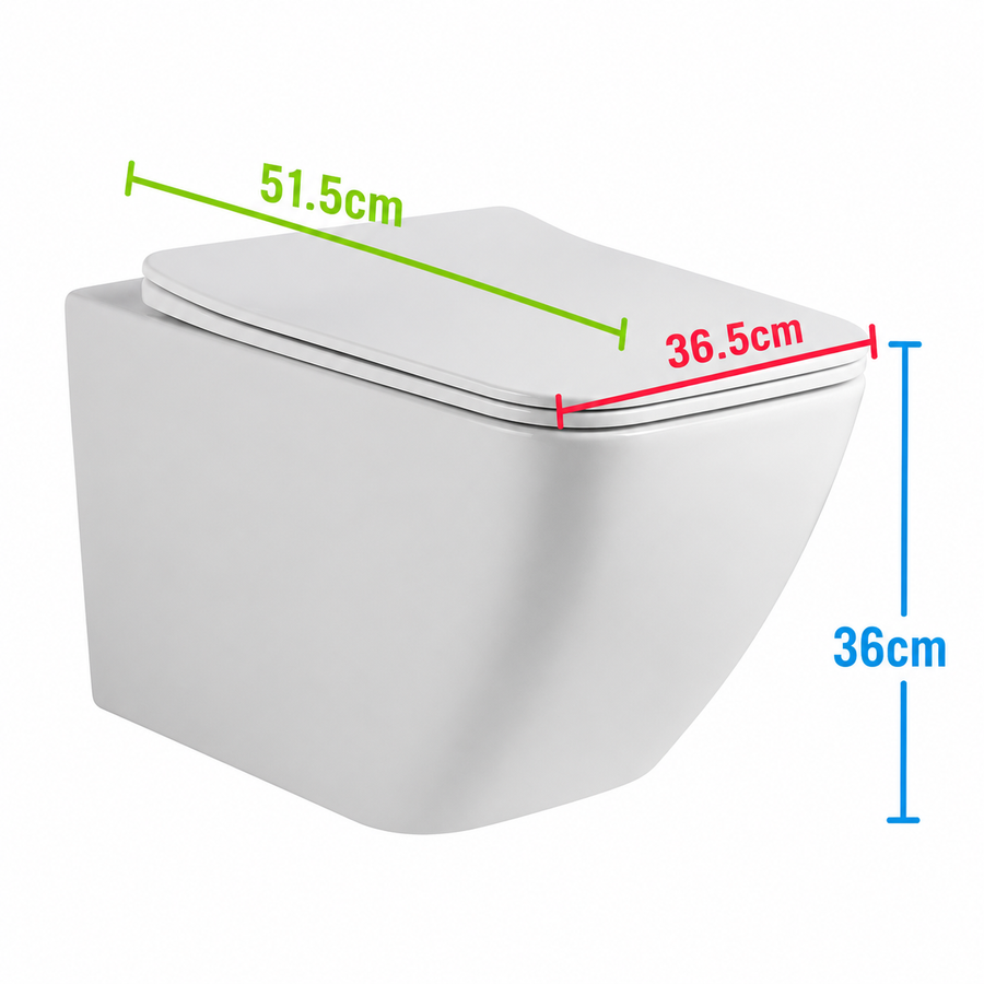 WC sospeso senza telaio NUNAVUT, scarico orizzontale (sifone a P) 18 cm, 51,5x36,5x36 cm, bianco