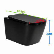 NUNAVUT WC sospeso senza telaio, scarico orizzontale (P-Trap) 18 cm, 51,5x36,5x36 cm, Nero