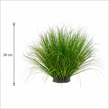 Pianta artificiale a cespuglio di erba di cipolla curva, 38 cm, alta densità, verde, senza vaso