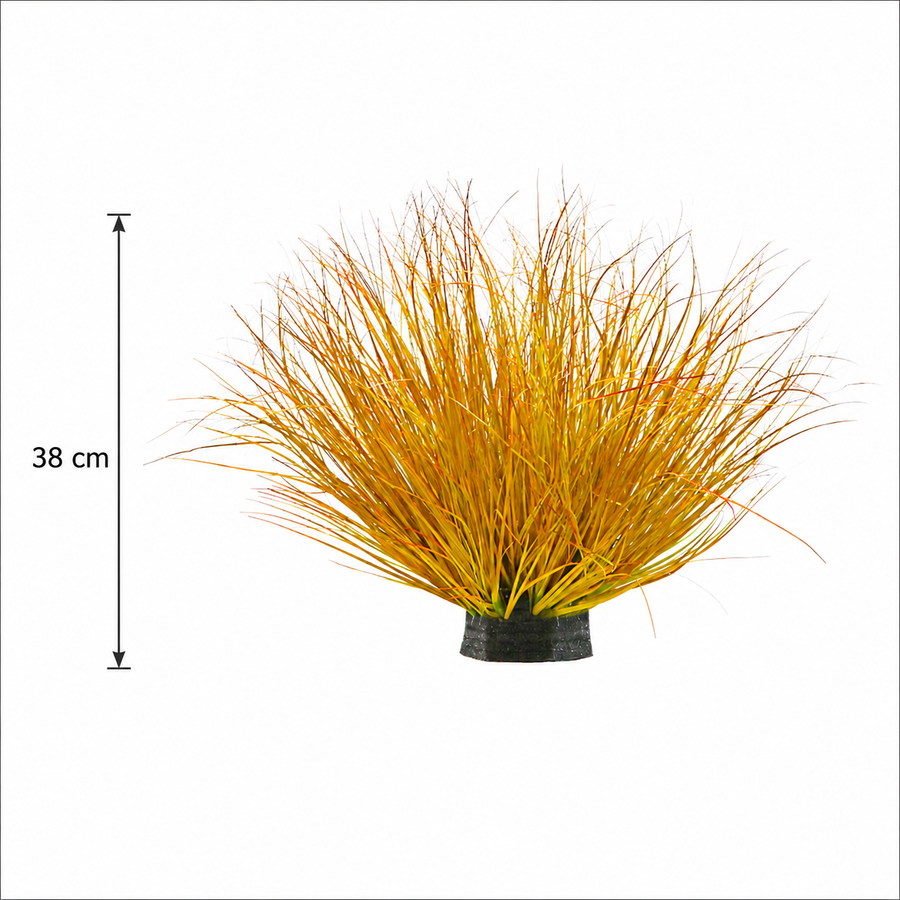 Pianta artificiale a cespuglio di erba di cipolla curva, 38 cm, densità media, giallo e arancione, senza vaso