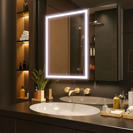 Specchio a LED con armadio STRATO 75x70 cm Nero Illuminazione completa e ampio spazio per riporre gli specchi dell'armadio Titolo predefinito Alessandro Design