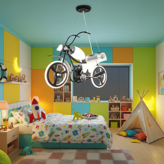 MOTO Lampadario LED per bambini, Tipo Moto, 40W, Luce Fredda/Calda/Neutra, Nero Bianco Lampadari per bambini Titolo predefinito Alessandro Design