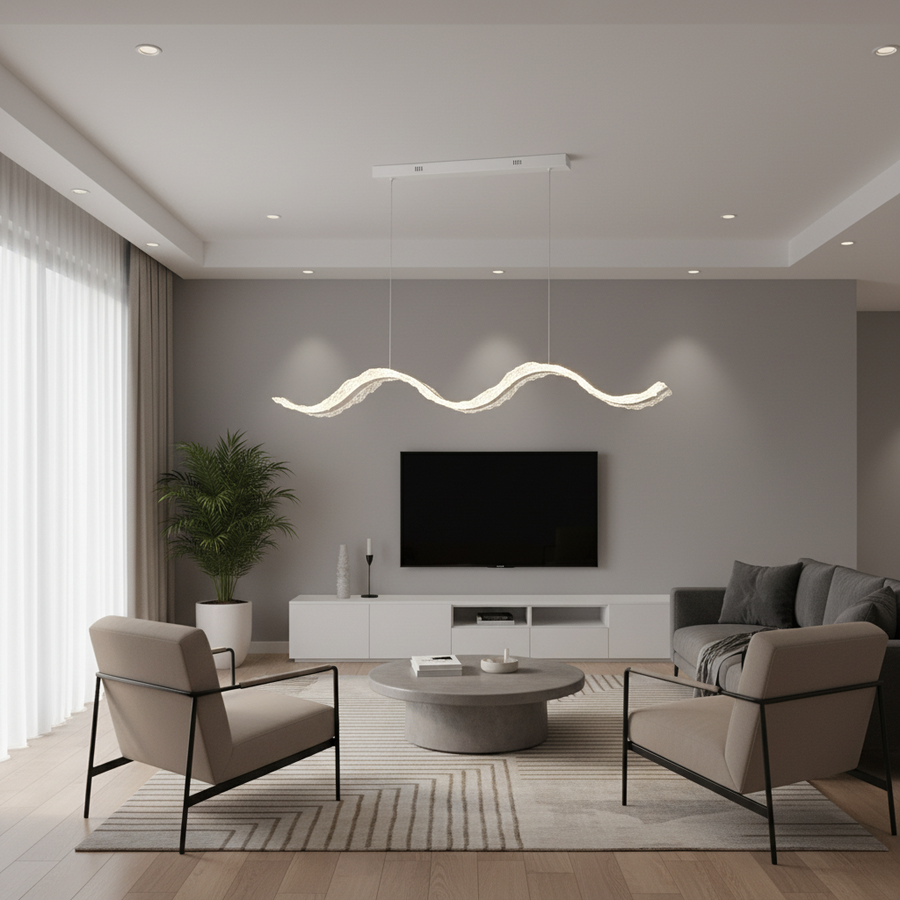 Lampadario LED con Telecomando, Sospensione AMI 63W, Lineare, Luce Fredda/Calda/Neutra, Bianco, Altezza Regolabile