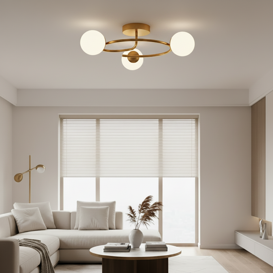 Lampadario LED e cristallo ORBIT, 66cm, 3xE27, Globi, Oro