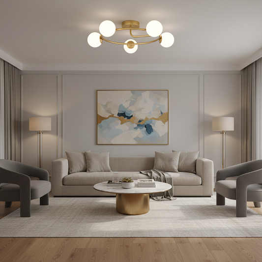 Lampadario a LED e cristallo ORBIT, 72cm, 5xE27, Globi, Oro