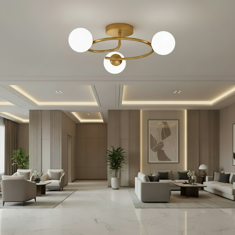Lampadario LED e cristallo ORBIT, 66cm, 3xE27, Globi, Oro