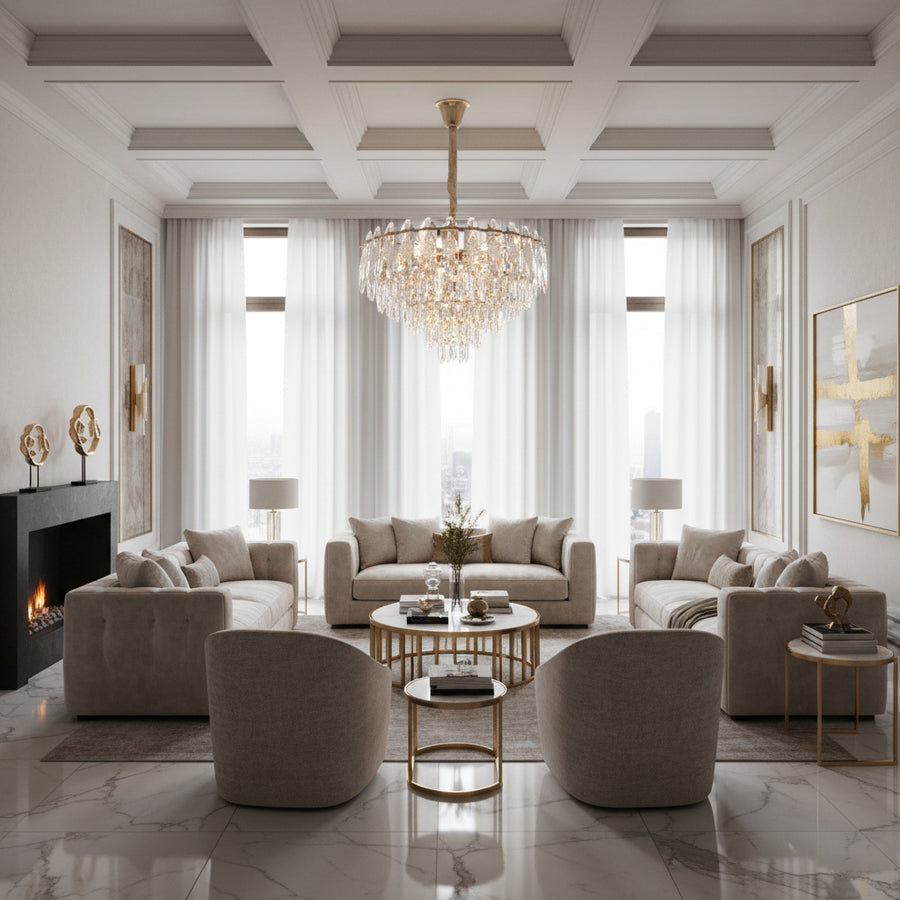 Lampadario in cristallo VELVET Eleganza, 12xE14, D60 cm, Oro, Altezza regolabile, Metallo e cristallo