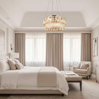 Lampadario in Cristallo ELYSIAN Nobile 5xE14, D40 cm, Oro, Altezza Regolabile, Metallo e Cristallo