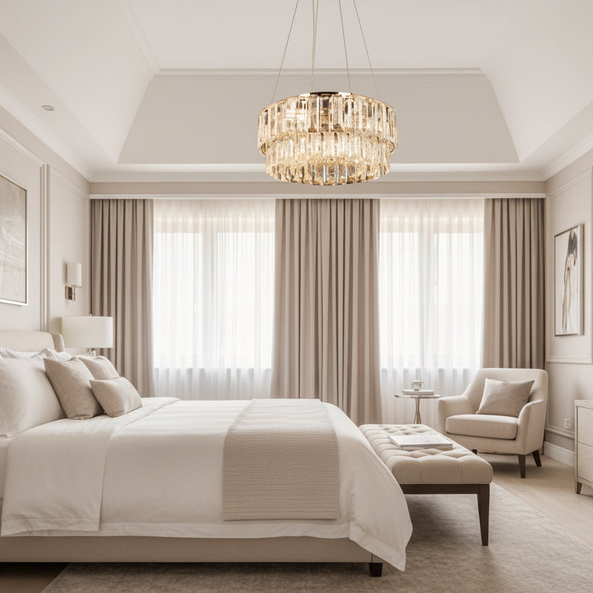 Lampadario in Cristallo ELYSIAN Nobile 5xE14, D40 cm, Oro, Altezza Regolabile, Metallo e Cristallo