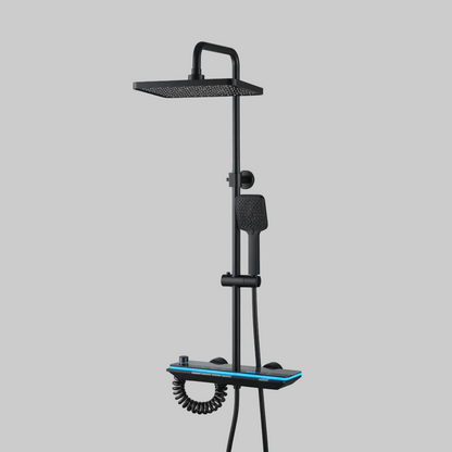 Colonna Doccia MARX II, Metallo, Para Quadrato, Effetto Pioggia, 3 Funzioni, Installazione a Parete, Nero, Accessori Inclusi