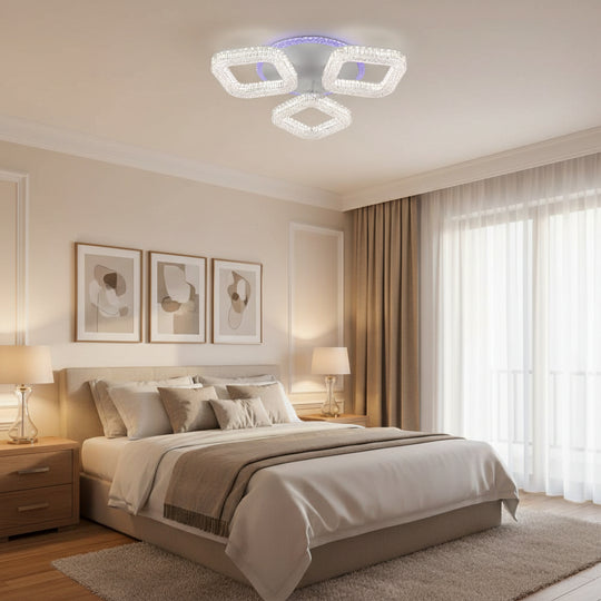 RENATO Nobile Lampadario LED con telecomando e cristallo, 39W, 3 Quadrati, Luce Fredda/Calda/Neutra, Dimmerabile, Bianco