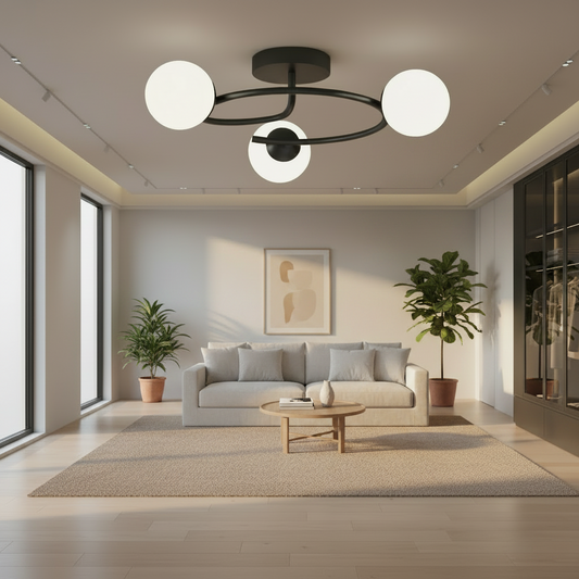 Lampadario a LED e cristallo ORBIT, 66cm, 3xE27, Globi, Nero