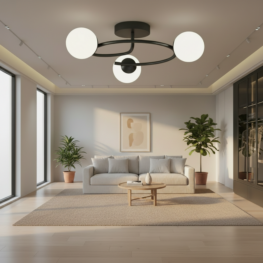 Lampadario a LED e cristallo ORBIT, 66cm, 3xE27, Globi, Nero