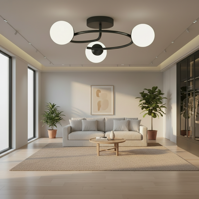 Lampadario a LED e cristallo ORBIT, 66cm, 3xE27, Globi, Nero