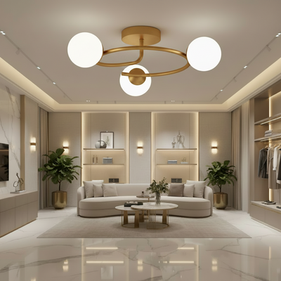 Lampadario LED e cristallo ORBIT, 66cm, 3xE27, Globi, Oro