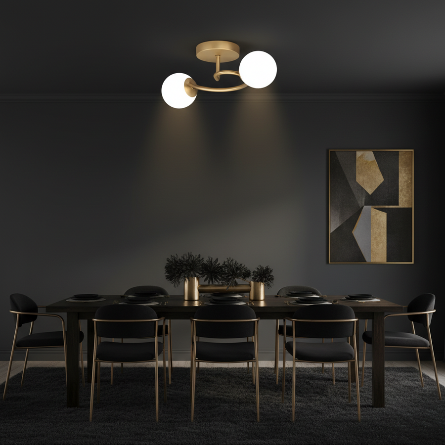 Lampadario a LED e cristallo ORBIT, 55cm, 2xE27, Globi, Oro