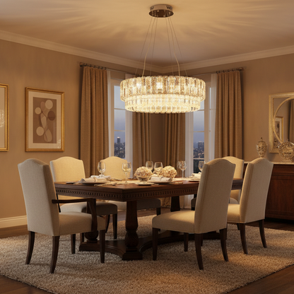 Lampadario in Cristallo ELYSIAN Eleganza 7xE14, D50 cm, Oro, Altezza Regolabile, Metallo e Cristallo