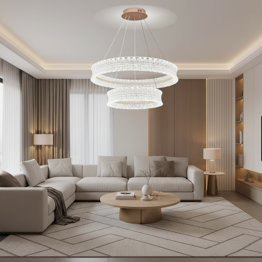 Lampadario LED in cristallo con telecomando, 118W, Luce calda/neutra/fredda, Φ60 cm, Altezza regolabile, Metallo e cristallo, Oro