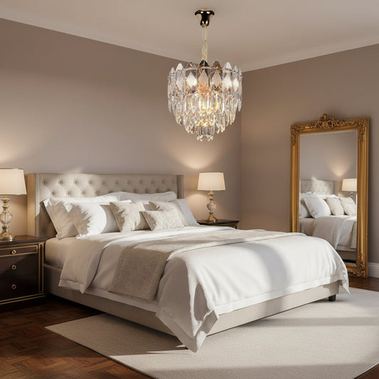 Nobile Lampadario in cristallo VELVET, 6xE14, D40 cm, Oro, Altezza regolabile, Metallo e cristallo