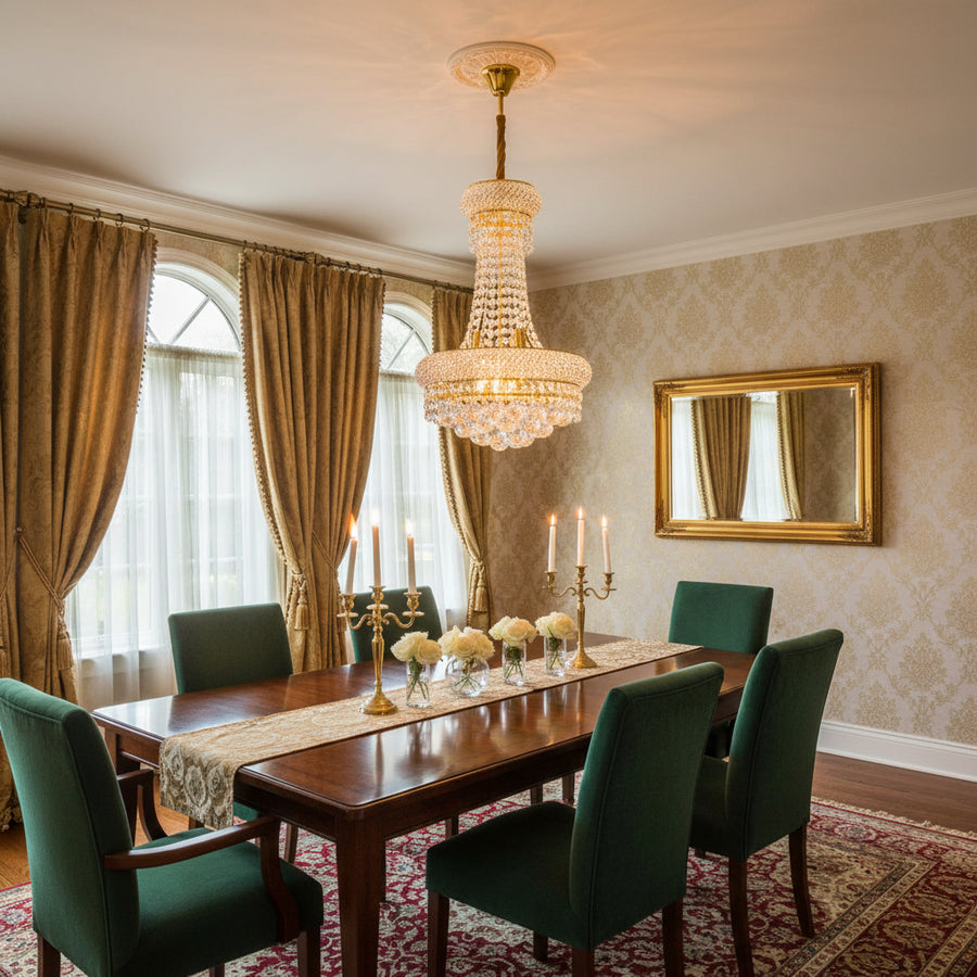NUVOLA Magno Lampadario Cristallo, 15xE14, D60 cm, Oro, Altezza Regolabile, Metallo e Cristallo