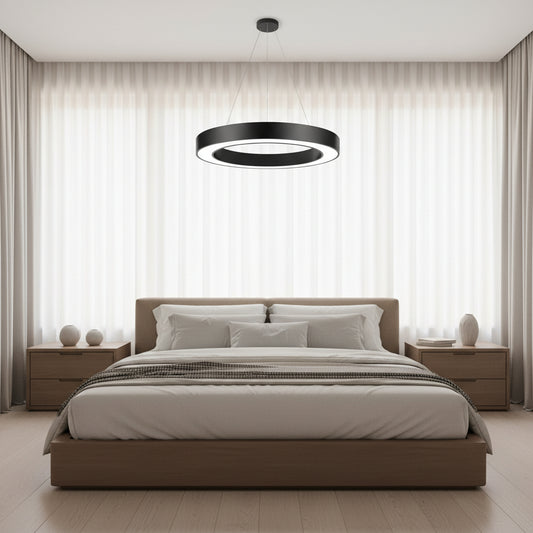 Lampadario LED sospeso ANGLE, D52cm, 25W, Altezza Regolabile, Luce Fredda, Nero, Metallo e Acrilico
