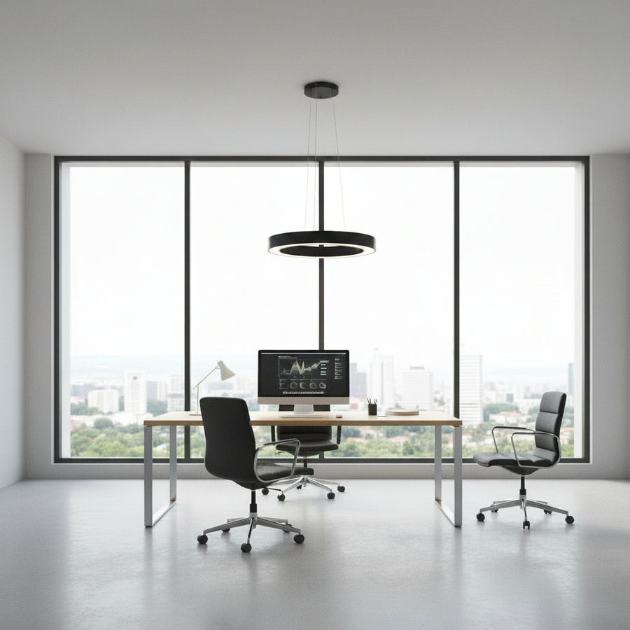 Lampadario LED sospeso ANGLE, D52cm, 25W, Altezza Regolabile, Luce Fredda, Nero, Metallo e Acrilico