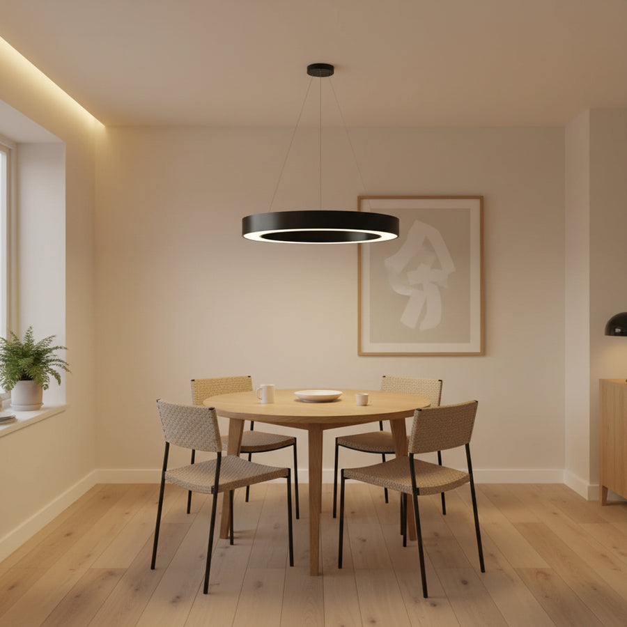Lampadario LED sospeso ANGLE, D52cm, 25W, Altezza Regolabile, Luce Fredda, Nero, Metallo e Acrilico