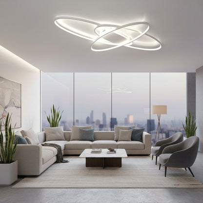 Lampadario LED con telecomando COSMEE 84W, 3 Petali, Luce Fredda/Calda/Neutra, Dimmerabile, Bianco, Metallo e Acrilico