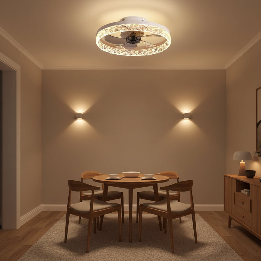 VEYA Lampadario LED con Telecomando, 38W, D50cm, Luce Fredda/Neutra/Calda, Metallo e Plastica, Bianco