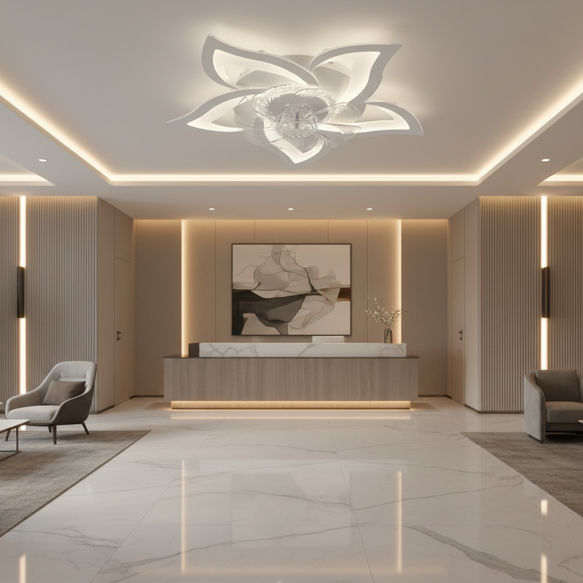DAFIA Fan Lampadario LED con Telecomando, 49W, D85cm, Luce Fredda/Neutra/Calda, Metallo e Plastica, Bianco
