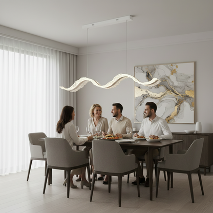 Lampadario LED con Telecomando, Sospensione AMI 63W, Lineare, Luce Fredda/Calda/Neutra, Bianco, Altezza Regolabile
