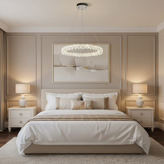 VENTANA Lampadario LED in cristallo con telecomando, 25W, Luce calda/neutra/fredda, Φ39 cm, Altezza regolabile, Metallo e cristallo, Oro