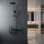 Colonna Doccia MARX II, Metallo, Para Quadrato, Effetto Pioggia, 3 Funzioni, Installazione a Parete, Nero, Accessori Inclusi