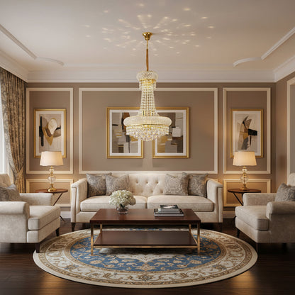 NUVOLA Magno Lampadario Cristallo, 15xE14, D60 cm, Oro, Altezza Regolabile, Metallo e Cristallo